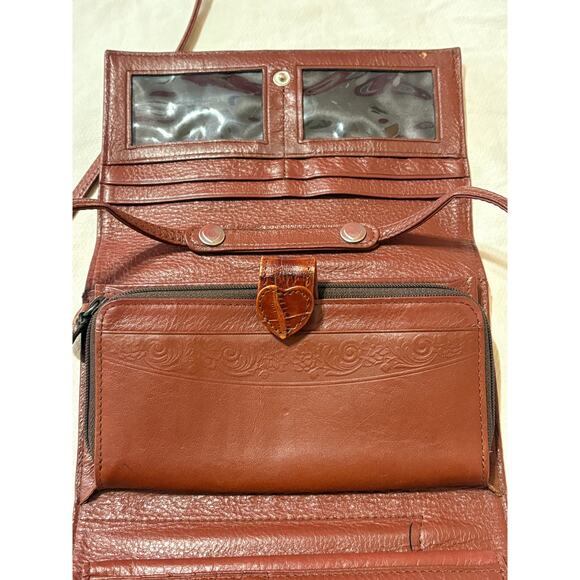 Brighton Vintage Wallet Crossbody Brown Leather Expandable Lots of Pockets - Picture 8 of 10